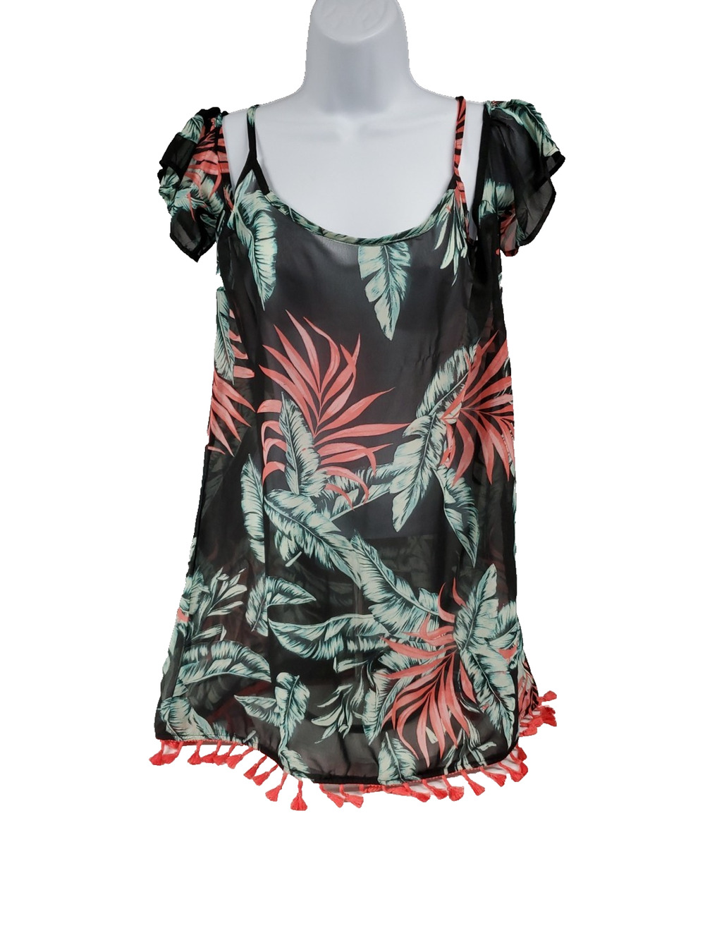 Miken Womens Black Tropical Swim Cover Up Kimono Juniors Size Small
